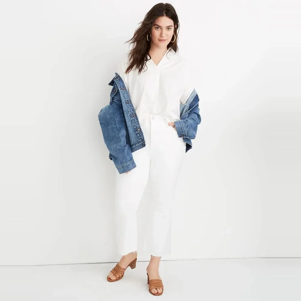 Madewell Cali Demi-Boot Jeans in Pure White w/ Raw-Hem size 28